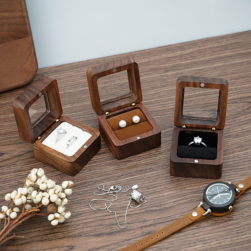 Cufflink Box Set - Caixa de anel sólido de nogueira