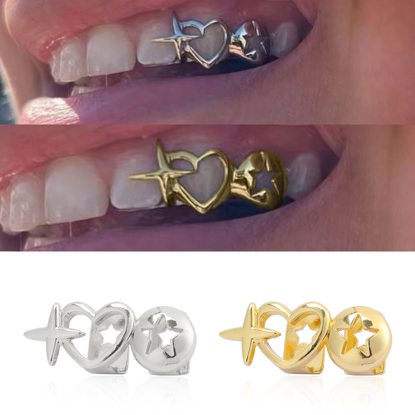 Punk hip hop oco coração dente - Men Accessories In Silver avaliação e preço